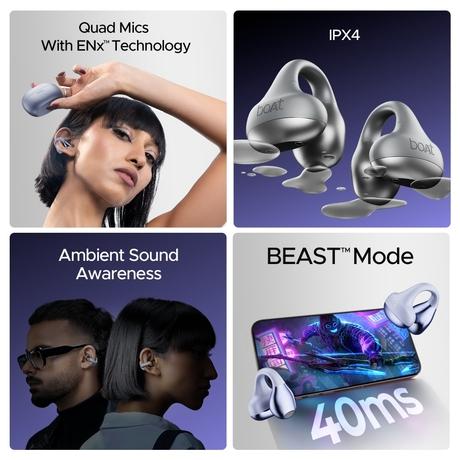 boAt Airdopes Loop With Clip-On Fit, Air Conduction Tech, 50 hrs Playback, 4 Mics with ENx, Dual EQ Modes, 12 mm Drivers, Beast Mode with 40 ms Latency, ASAP Charge (Cool Grey)-7