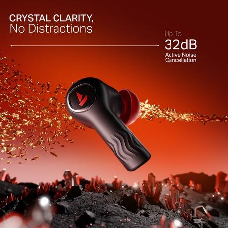 boAt Nirvana Crystl, Transparent Case, Spatial Audio, ANC ( Up to 32 dB), 100 Hrs Battery, 4 Mics ENx, Dual Pair, App Support, Bluetooth Earbuds, TWS Ear Buds Wireless Earphones with mic (Blazing Red)-3