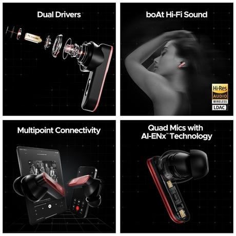 boAt Nirvana X TWS, Knowles Dual Drivers, Hi-Res Audio LDAC, App Support, ENx, Dual Pair, Spatial Audio, Fast Charge, Bluetooth Earbuds, TWS Ear Buds Wireless Earphones with mic (Galactic Red)-5