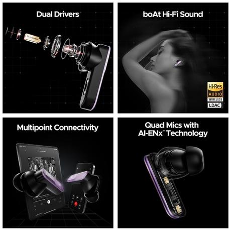 boAt Nirvana X TWS, Knowles Dual Drivers, Hi-Res Audio LDAC, App Support, ENx, Dual Pair, Spatial Audio, Fast Charge, Bluetooth Earbuds, TWS Ear Buds Wireless Earphones with mic (Smoky Amethyst)-5
