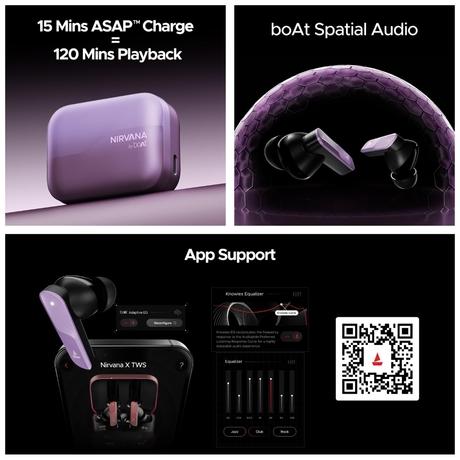 boAt Nirvana X TWS, Knowles Dual Drivers, Hi-Res Audio LDAC, App Support, ENx, Dual Pair, Spatial Audio, Fast Charge, Bluetooth Earbuds, TWS Ear Buds Wireless Earphones with mic (Smoky Amethyst)-6