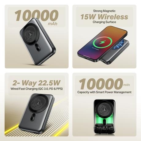 boAt EnergyShroom PB331 MagnaCharge, 10000 mAh Power Bank, 22.5 Wired Charging & 15 W Wireless Charging, Dual Port Type A & C, Fast Charging, 12 Layer Smart IC Protection, Ash Black-1