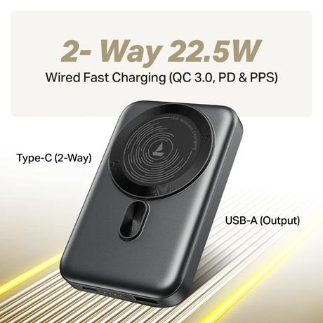 boAt EnergyShroom PB331 MagnaCharge, 10000 mAh Power Bank, 22.5 Wired Charging & 15 W Wireless Charging, Dual Port Type A & C, Fast Charging, 12 Layer Smart IC Protection, Ash Black-2