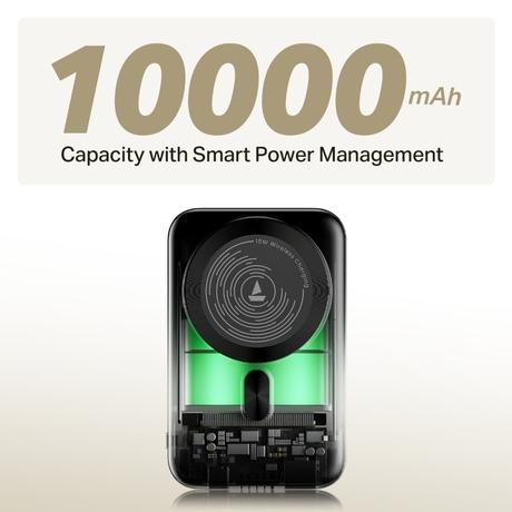 boAt EnergyShroom PB331 MagnaCharge, 10000 mAh Power Bank, 22.5 Wired Charging & 15 W Wireless Charging, Dual Port Type A & C, Fast Charging, 12 Layer Smart IC Protection, Ash Black-3