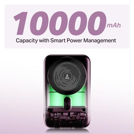 boAt EnergyShroom PB331 MagnaCharge, 10000 mAh Power Bank, 22.5 Wired Charging & 15 W Wireless Charging, Dual Port Type A & C, Fast Charging, 12 Layer Smart IC Protection, Purple-3