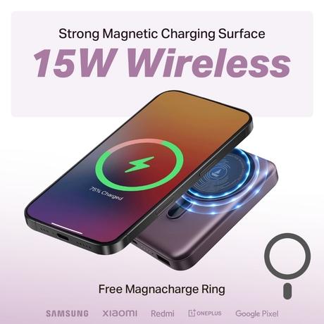 boAt EnergyShroom PB331 MagnaCharge, 10000 mAh Power Bank, 22.5 Wired Charging & 15 W Wireless Charging, Dual Port Type A & C, Fast Charging, 12 Layer Smart IC Protection, Purple-4