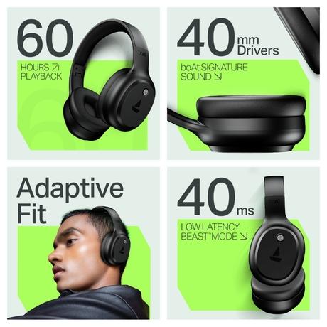 boAt Rockerz 421 Over Ear Bluetooth Wireless Headphones with 60 hours Playback Time, 40 mm Drivers with boAt Signature Sound and Adaptive Fit (Black Sabre)-6
