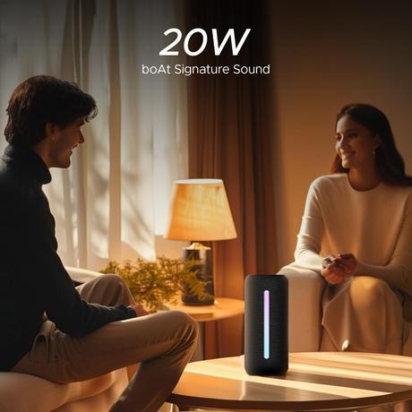 boAt Stone Spinx Pro Bluetooth Speaker with 20 W RMS Sound, Up to 8 hrs of Playtime, BT v5.0, Built-in Mic, RGB LEDs, TWS Feature, TF Card, AUX Port & USB Type-C Port (Midnight Black)-1