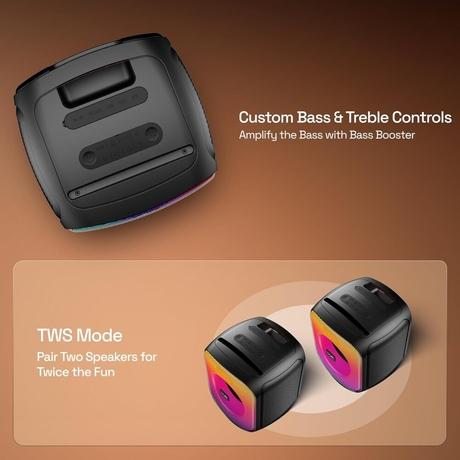 boAt PartyPal 63 Pro Bluetooth Speaker with 30 W Signature Sound, Karaoke with Mic, Customizable RGB LEDs, Wireless Mic, Upto 8 hrs Playback, BT v5.3, TWS Mode, Bass Boost, AUX & Port (Midnight Black)-6