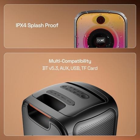 boAt PartyPal 63 Pro Bluetooth Speaker with 30 W Signature Sound, Karaoke with Mic, Customizable RGB LEDs, Wireless Mic, Upto 8 hrs Playback, BT v5.3, TWS Mode, Bass Boost, AUX & Port (Midnight Black)-7