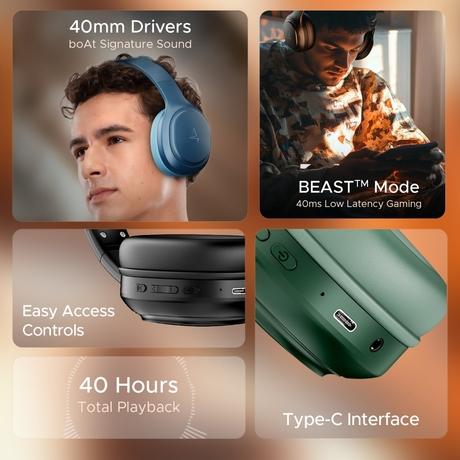boAt Rockerz 430 Over Ear Bluetooth Headphones with 40 mm Drivers, 40 Hours Battery, Beast Mode for Low Latency (Iris Black)-1