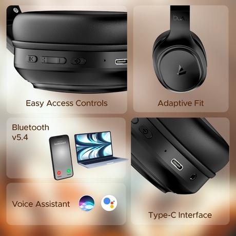 boAt Rockerz 430 Over Ear Bluetooth Headphones with 40 mm Drivers, 40 Hours Battery, Beast Mode for Low Latency (Iris Black)-4