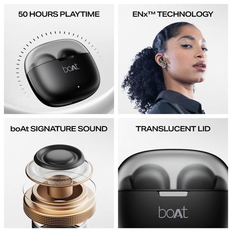 boAt Airdopes 212 with Tanslucent Lid, 50 Hrs Battery, 45 ms Low Latency, ENx Tech, Fast Charge, Bluetooth (Noir Black)-1