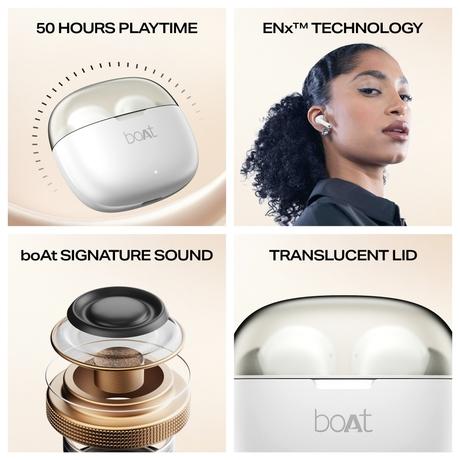boAt Airdopes 212 with Tanslucent Lid, 50 Hrs Battery, 45 ms Low Latency, ENx Tech, Fast Charge, Bluetooth (Ivory)-1