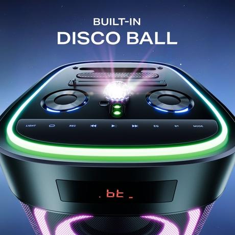boAt PartyPal 700, 300 W, Disco Ball, Karaoke Auto-Tune, Rechargeable UHF Wireless Mic, RGB LEDs, 6 H Battery, Trolley-Wheels, Bluetooth Speaker, Karaoke mic with Speaker (Premium Black)-1