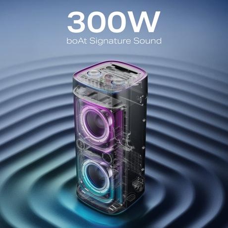 boAt PartyPal 700, 300 W, Disco Ball, Karaoke Auto-Tune, Rechargeable UHF Wireless Mic, RGB LEDs, 6 H Battery, Trolley-Wheels, Bluetooth Speaker, Karaoke mic with Speaker (Premium Black)-2