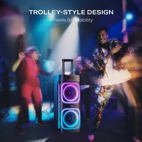 boAt PartyPal 700, 300 W, Disco Ball, Karaoke Auto-Tune, Rechargeable UHF Wireless Mic, RGB LEDs, 6 H Battery, Trolley-Wheels, Bluetooth Speaker, Karaoke mic with Speaker (Premium Black)-7