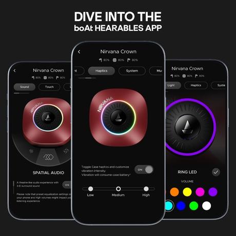 boAt Nirvana Crown with Hybrid ANC ( 50 dB), Sonic A.R.C, Advanced Rotational Crown, Actionable LEDs, Interactive Haptic Feedback, Spatial Audio, 6 Mics with AI-ENx, 40 H Playback, BEAST 50 ms Low Latency, ASAP Charge, BT v6.0 (Blazing Red)-11