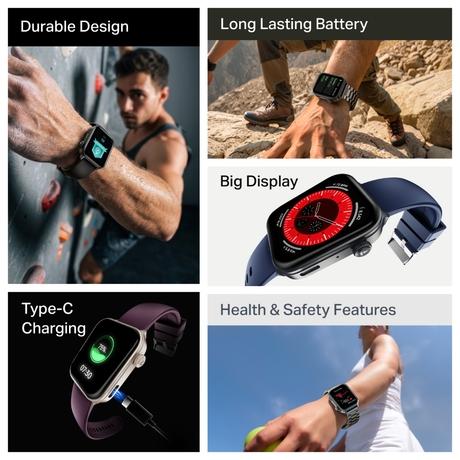 boAt Storm Call 4 India's first Smartwatch with Type-C Charging, 1.96 inch (4.97 cm) HD Display, Functional Crown, BT Calling, Sports Modes, Heart Rate, SpO2, Sleep & Stress Tracking, SOS, IP68 (Active Black)-1