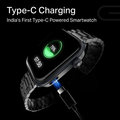 boAt Storm Call 4 India's first Smartwatch with Type-C Charging, 1.96 inch (4.97 cm) HD Display, Functional Crown, BT Calling, Sports Modes, Heart Rate, SpO2, Sleep & Stress Tracking, SOS, IP68 (Steel Black)-3
