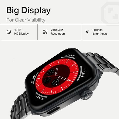boAt Storm Call 4 India's first Smartwatch with Type-C Charging, 1.96 inch (4.97 cm) HD Display, Functional Crown, BT Calling, Sports Modes, Heart Rate, SpO2, Sleep & Stress Tracking, SOS, IP68 (Steel Black)-5