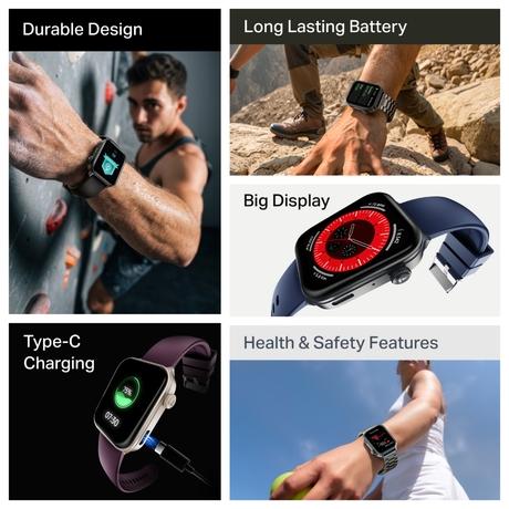 boAt Storm Call 4 India's first Smartwatch with Type-C Charging, 1.96 inch (4.97 cm) HD Display, Functional Crown, BT Calling, Sports Modes, Heart Rate, SpO2, Sleep & Stress Tracking, SOS, IP68 (Velvet Wine)-1