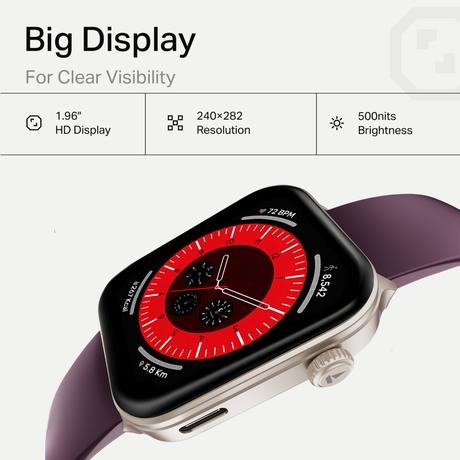 boAt Storm Call 4 India's first Smartwatch with Type-C Charging, 1.96 inch (4.97 cm) HD Display, Functional Crown, BT Calling, Sports Modes, Heart Rate, SpO2, Sleep & Stress Tracking, SOS, IP68 (Velvet Wine)-5