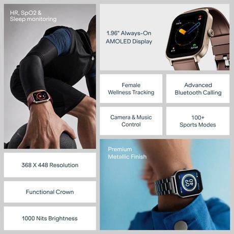 boAt Ultima Ember 2 Smartwatch, 4.97 cm (1.96 inch) AMOLED Display, Ultra Bright 1000 nits Brightness, AOD, Personalized Fitness Nudges, Functional Crown, 100+ Sports Mode Smartwatch for Men & Women (Active Black)-1