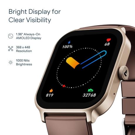 boAt Ultima Ember 2 Smartwatch, 4.97 cm (1.96 inch) AMOLED Display, Ultra Bright 1000 nits Brightness, AOD, Personalized Fitness Nudges, Functional Crown, 100+ Sports Mode Smartwatch for Men & Women (Coffee Brown)-2