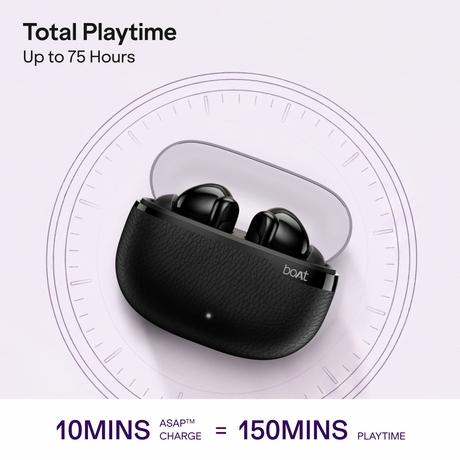 boAt Airdopes Plus Aura TWS Earbuds with Up to 75 Hours Playtime, 13 mm Drivers with boAt Signature Sound, 10 mins ASAP Charge (150 mins Playtime), 55 ms Low Latency, 4 Mics with AI-ENx Technology, Fractal Black-2