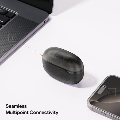 boAt Airdopes Plus Aura TWS Earbuds with Up to 75 Hours Playtime, 13 mm Drivers with boAt Signature Sound, 10 mins ASAP Charge (150 mins Playtime), 55 ms Low Latency, 4 Mics with AI-ENx Technology, Fractal Black-6