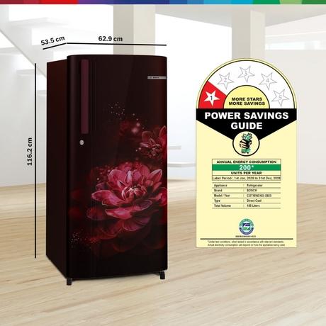 Bosch 185L Direct Cool Single Door Refrigerator, COT18W21EI, Wine Flower-2