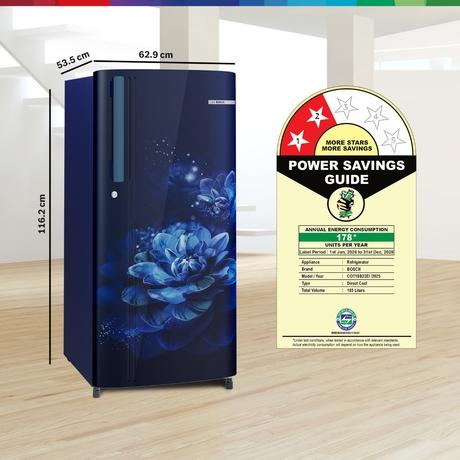 Bosch 185L Direct Cool Single Door Refrigerator, COT18B22EI, Blue Flower-2