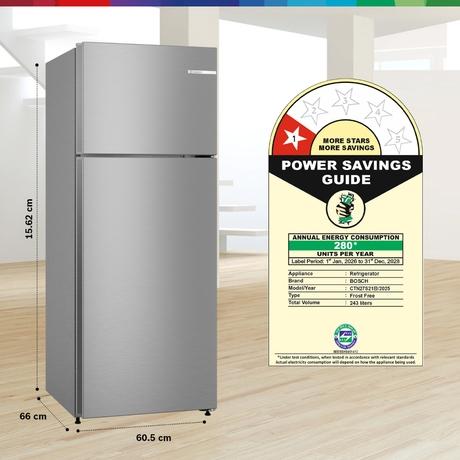 Bosch 243L Top Freezer Frost Free Double Door Refrigerator, CTN27S21EI, Fine Steel-1