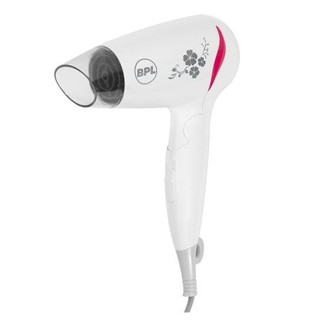 BPL 1200W Foldable Hair Dryer with Ionic Air Function for fast dry and silky hair, 3 Temperature Settings, Overheat Protection, Detachable Concentrator, 2 Years Warranty, White and Pink-0