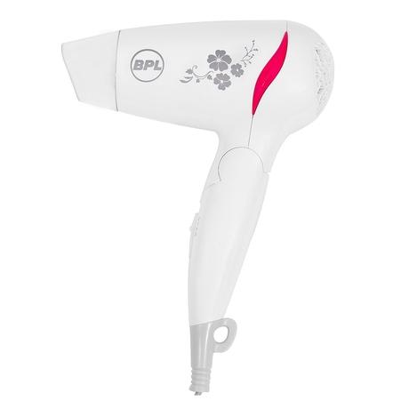 BPL Hair Dryer 1200 W, Ionic, 3 Heat Settings, Overheat Protection, Detachable Concentrator, Foldable, White & Pink, 2 years warranty, BHDFI00312-1