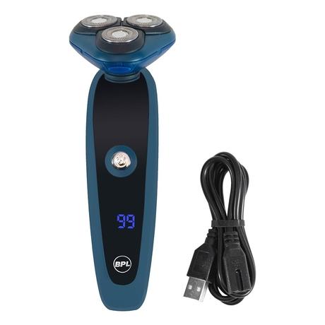 BPL 3-Blade Rotary Shaver for Wet & Dry Shave, Digital Battery Indicator, Fast Charging, up to 60mins of Cordless Usage, Water Resistant (IPX4), 2 Years Warranty, Navy Blue-1