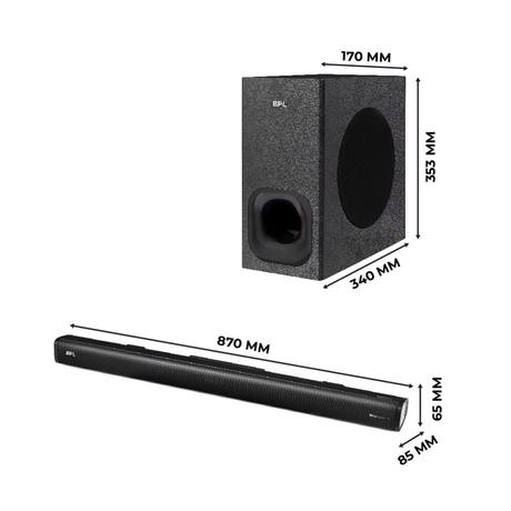 BPL CineCoustic 2.1 Channel Soundbar with 300 Watt Output, Dolby Audio, 16.51 cm (6.5 inch) Subwoofer, BT v5.3, HDMI ARC, AUX, USB & Optical Connectivity, BSBL311-2