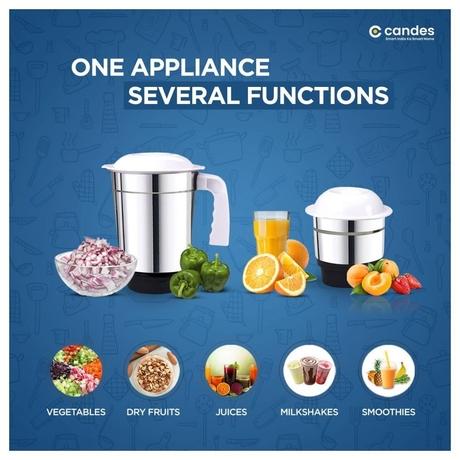 Candes Imperial 550W 2 Jars Mixer Grinder, White and Blue-3