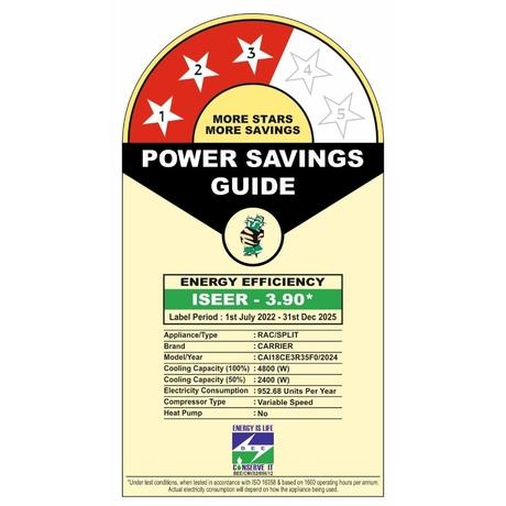 Carrier 1.5 T 3 Star Xcel Edge Fxi Inverter Split AC, CAI18CE3R35F0X-Led (Top Filter, 2 Way Swing, High Ambient Working 52 degree Celcius)-7