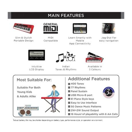 Casio CT-S200RD 61 Keys Music Standard Keyboards, Red-5