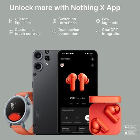 CMF By Nothing Buds 2A TWS ANC Earbuds, Orange-3