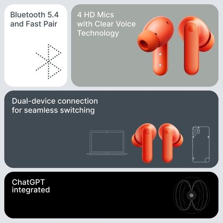 CMF By Nothing Buds 2A TWS ANC Earbuds, Orange-4