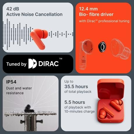 CMF By Nothing Buds 2A TWS ANC Earbuds, Orange-5