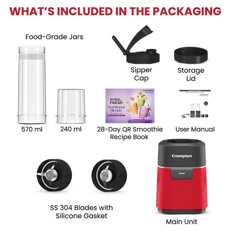 Crompton Ameo Fresh Nutri Blender, Red, AMEOFRSHBLR-11
