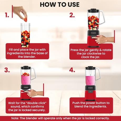 Crompton Nutri Blender with Blending Jar, Red, AMEOFRSHBL3-11
