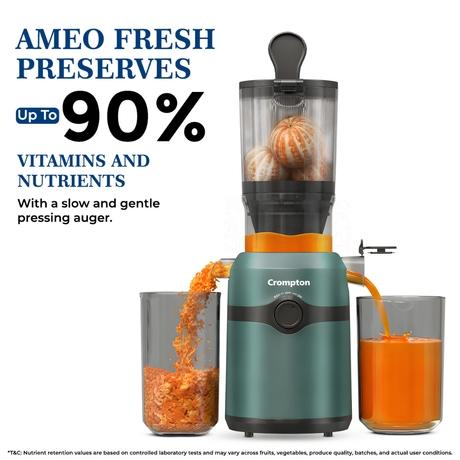 Crompton Ameo Fresh Cold Press Juicer 200 W, Black and Emerald-11
