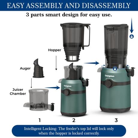 Crompton Ameo Fresh Cold Press Juicer 200 W, Black and Emerald-5