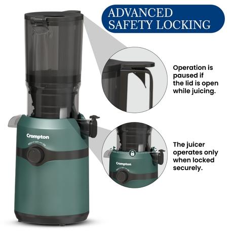 Crompton Ameo Fresh Cold Press Juicer 200 W, Black and Emerald-7