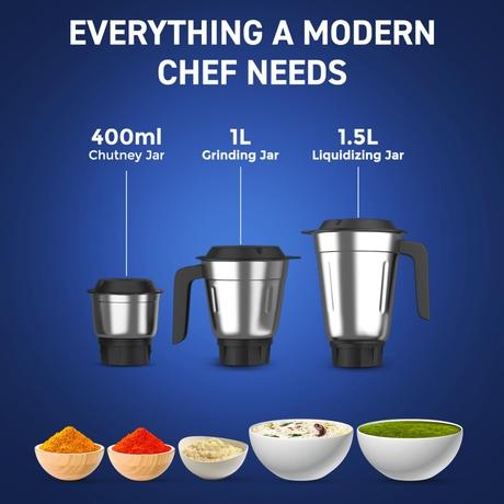 Crompton 3 Jar Mixer Grinder 750 W, Blue and Black, DX750-2